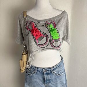 Ecko Red Y2K Cropped Graphic Tee Neon Sneaker Print